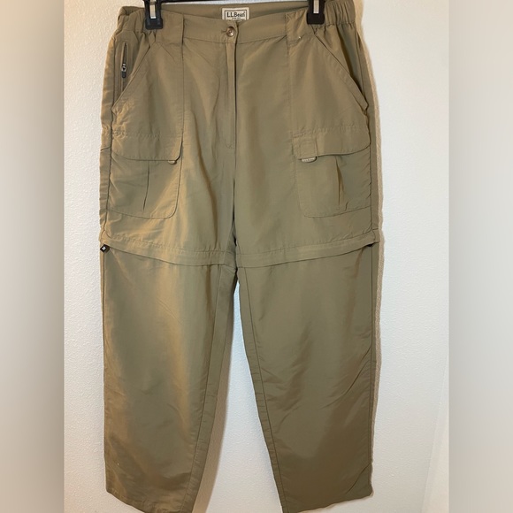 LL Bean Tan Zip Off Convertible Nylon Straight Leg Cargo Pants Women’s Medium - Picture 1 of 7